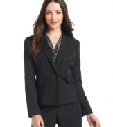 Kasper's classic pinstriped blazer takes a feminine turn with a nipped-in waist and multi-directional pinstripes.