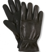 Stay warm and still stay in touch: Leather-backed gloves from UR Gloves combine warm Thinsulate lining with touch screen-compatible stretch fabric.