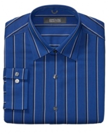 Turn up the volume on your dress shirts with this saturated striped style from Kenneth Cole Reaction.