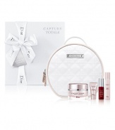 Correct and prevent all signs of aging with a selection of age-defying Capture Totale treatments, perfectly sized for your on-the-go skin care needs, with a full-size Multi-Perfection Creme (1.7 oz.), travel- size One Essential (0.24 oz.), travel-size Capture Totale Eye Creme 0.14 oz.), travel-size Capture Totale Serum (0.24 oz.), all encased in a couture-designed vanity case. 