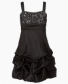 Dance the night away. Sequins and a pickup skirt on this Ruby Rox dress will get her in the mood to move on the floor.