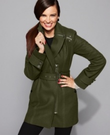 Kenneth Cole Reaction updates the classic trench with a slim silhouette and an asymmetrical neckline. Pair with all of your favorite cold weather attire for trend-forward warmth! (Clearance)