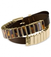 Inspired by classic belt silhouettes, this double wrap bracelet from Michael Kors flaunts trendy accents. Crafted in gold tone steel with tortoise acetate and luggage leather. Approximate length:  16 inches.