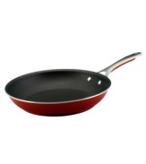 Cook with confidence-always have a bold approach to prep and cooking with the statement red of this professional skillet. A porcelain enamel exterior with a heavy-gauge construction aides in fast heat-up and eliminates hot spots that can burn food. Food slides right off the nonstick interior, which is exceptionally long-lasting and durable, so you can spend less time at the sink and more time cooking up masterpiece creations. Limited lifetime warranty.