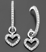 Dangling heart charms add extra sparkle to these eye-catching earrings by Victoria Townsend. Features round-cut diamonds (1/4 ct. t.w.) set in sterling silver. Approximate diameter: 1/2 inch. Approximate drop: 1-1/4 inches.