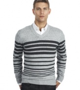 This striped Kenneth Cole Reaction sweater will add a cool preppy vibe to your winter wardrobe.