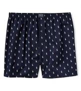 Polo Ralph Lauren polo player print cotton boxers. Comfortable, printed, woven 4-panel cotton boxers with all over polo player print.