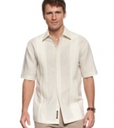 A casual staple, this shirt from Cubavera evokes the timeless style of breezy beach attire.