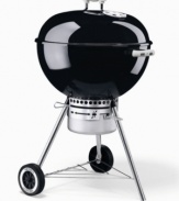 Choose charcoal for that authentic smoky BBQ taste. This Weber grill is the gold standard for charcoal kettles, featuring a hinged cooking grate to make adding charcoal a breeze, plus a patented one-touch cleaning system that makes maintenance and ash removal easier than ever. Five-year limited warranty. Model 751001.