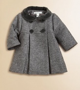 She'll battle the elements in elegant style in this wool herringbone coat with velvet detail in a double-breasted silhouette.Velvet club collarLong sleevesDouble-breasted button-frontEmpire waistPleated skirtFully linedWoolDry cleanImported Please note: Number of buttons may vary depending on size ordered. 