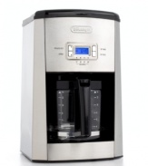 Brew every cup beautifully with De'Longhi's dynamically designed coffee maker. This sleek unit is packed with flavor-enhancing features, including a showerhead design that thoroughly soaks grounds and an aroma button for the boldest brews. One-year limited warranty. Model DC514T.