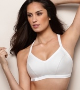 Go easily from work to workout with the feminine styling of this breathable and supportive Energie sports bra by Le Mystere. Style #220