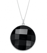 A standout circle. Faceted onyx (22 mm) boldly stands out against a polished sterling silver setting. Approximate length: 18 inches. Approximate drop: 1-3/4 inches.