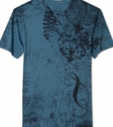 A cool graphic decorates the front and back of this soft v-neck t-shirt by Retrofit.