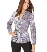 An abstract painterly print adds a modern appeal to this Alfani blouse while a faux python skinny belt ties it all in!