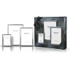 This boxed set of classic sterling silver frames includes one of each size in 2x3, 4x6, 5x7. Dual easel for portrait and landscape tabletop display. Solid .925 fine sterling silver with polished wood back.