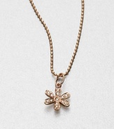 Pavé diamonds embellish this warm, 14k rose gold floral pendant on a ball chain. Diamonds, .06 tcw14k rose goldLength, about 16Pendant size, about .33Lobster clasp closureMade in Italy and imported