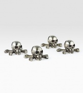 Essential for the well-appointed home, this stunning set includes four silver-tone skull-and-crossbones place card holders, and 12 blank cards. Set of 4Silverplated brass1¾L X 2½HImported