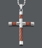 Boldly show your beliefs in statement-making style. Men's necklace features a brown ion-plated stainless steel cable cross with stainless steel accents and matching bead chain. Approximate length: 24 inches. Approximate drop width: 1-1/2 inches. Approximate drop length: 2 inches.