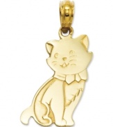 Here, kitty! This playfully adorable cat charm is sure to feel right at home upon any chain necklace or bracelet. Carved in 14k gold with a lustrous finish. Chain not included. Approximate drop length: 4/5 inch. Approximate drop width: 2/5 inch.