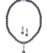 Enduring elegance, by Charter Club. This alluring jewelry set displays classic style with a gray tone glass pearl strand necklace and drop earrings. Crafted in imitation rhodium-plated mixed metal. Approximate length (necklace): 15 inches + 2-inch extender. Approximate drop (necklace): 1/3 inch. Approximate drop (earrings): 1/4 inch.