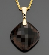 A standout style that enhances every look. A glamorous cushion-cut smoky quartz (54 ct. t.w.) dangles from a polished 14k gold bale and rope chain. Approximate length: 18 inches. Approximate drop: 1-3/4 inches.