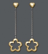 Perfect your look in precision design and petite femininity. Giani Bernini earrings highlight cut-out flower drops and puffed heart posts. Crafted in 24k gold over sterling silver. Approximate drop: 1-1/2 inches.