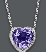 Say it from the heart. This stunning pendant makes the perfect gift for the one you love. Crafted in sterling silver, necklace features a heart-shaped amethyst (5 ct. t.w.) surrounded by round-cut diamond accents. Approximate length: 18 inches. Approximate drop: 1/2 inch.