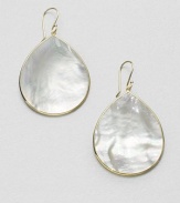 From the Slice Collection. The natural iridescence of gleaming mother-of-pearl is exquisitely contoured into teardrop shape. White mother-of-pearl 18k gold Drop, about 2½ Width, about 1¼ Ear wire Imported 