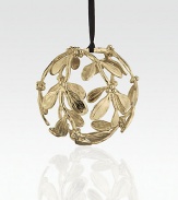 Sprigs of pretty mistletoe are artfully crafted into a lacy sphere with a golden finish and lots of holiday dazzle.HandmadeGoldplatedAbout 4 diam.Imported