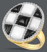 Checkerboard chic. Le Vian's sweetly-contrasting design features smooth onyx (1-1/5 mm) and white agate stones (4-1/5 mm) intersected by rows of round-cut diamonds (3/8 ct. t.w.). Crafted in 14k gold.