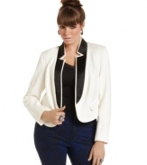 Layer stylish structure to your look with Baby Phat's plus size jacket, featuring a double-lapel.