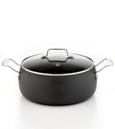 Confident cooks look no further-Emeril's hard-anodized dutch oven comes into the kitchen & creates a whole new order for boiling, sautéing, frying, simmering and more. Designed with a heavy-duty exterior, nonstick interior and glass lid, this essential traps in heat and moisture for tender, absolutely delicious meals. Lifetime warranty.