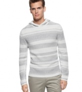 This striped hoodie from Calvin Klein is a versatile addition to you wardrobe.  Style up with a pair of khakis or down with jeans, you'll want to pair this with almost anything.