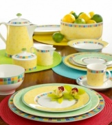 Spice up your tabletop with the Twist Alea creamer. The bright enamel colorblock design is a perfect contrast to the fine white china. Features a vivid band of color along the rim.  6 3/4 oz. capacity.