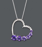 Give the gift of love to the girl with a February birthday. This elegant heart-shaped pendant features an intricate, textured design accented by bold, round-cut amethyst (1-1/5 ct. t.w.). Crafted in sterling silver. Approximate length: 18 inches. Approximate drop: 3/4 inch.