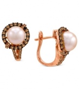 Resplendent in rose gold. Le Vian's earrings, set in 14k rose gold, feature a pink freshwater pearl (8-9 mm) in the center, offset by round-cut chocolate (1/2 ct. t.w.) and white (1/6 ct. t.w.) diamonds for a stunning effect. Approximate drop: 1/2 inch.