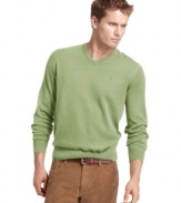 Solid makes a statement with this v-neck sweater from Izod.