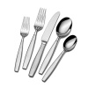 Gia flatware pattern has a curved silhouette and dual finishes as the handle is brushed! Set of 101 pieces includes: 12 place settings, 12 steak knives, 12 extra teaspoons, 12 extra salad forks and 5 serving pieces.