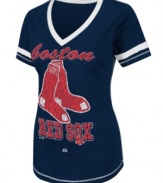 Knock their socks off with your spirit in this fun Boston Red Sox t-shirt from Majestic.