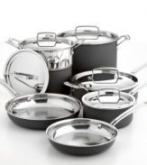 Rather than piecing together a cookware set, enjoy consistent performance with this all-inclusive collection. The hard anodized exterior and stainless steel interior provide superior heat distribution, while a multilayer system bonds everything together for optimal results. Best of all, it's dishwasher safe! Limited lifetime warranty.