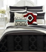 New horizons. A printed black-and-cream horizontal stripe offers a bold look to Lauren by Ralph Lauren's Black Adobe comforter for a Southwestern flair. Finished with horizontal decorative stitching.