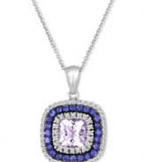 Shimmering and resplendent. Le Vian's exquisite cushion-cut pendant features rows of round-cut amethyst (1-5/8 ct. t.w.), diamond (1/3 ct. t.w.) and sapphire (1/2 ct. t.w.) in 14k white gold. Approximate length: 18 inches. Approximate drop: 3/4 inch.