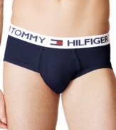 Everything a great basic brief should have-supportive pouch, functional fly, mid-rise-topped with the Tommy Hilfiger logo waistband.