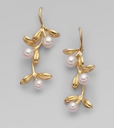 From the Olive Collection. Delicate boughs of 18k gold, sprinkled with white Akoya pearl olives. 7mm white round cultured pearls Quality: A+ 18k yellow gold Ear wire Imported