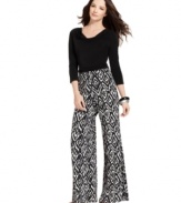 NY Collection's wide-leg pants make a stylish statement with a bold print and fashion-forward silhouette.