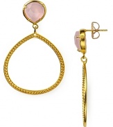 Get looped in. Open frame gold earrings from Coralia Leets look luscious with a faceted rose quartz post.