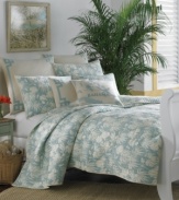 Tommy Bahama's Aqua European sham features a clean ivory background with an aqua tape border in pure cotton for a cool and soothing appearance.