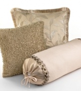 Martha Stewart Collection's Petal Drift beaded decorative pillow features metallic gold allover beads and sequins for a gorgeous addition to your bed. Zipper closure.