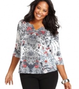 Revitalize your weekend look with Style&co.'s plus size henley top, flaunting an embellished print-- it's an Everyday Value!